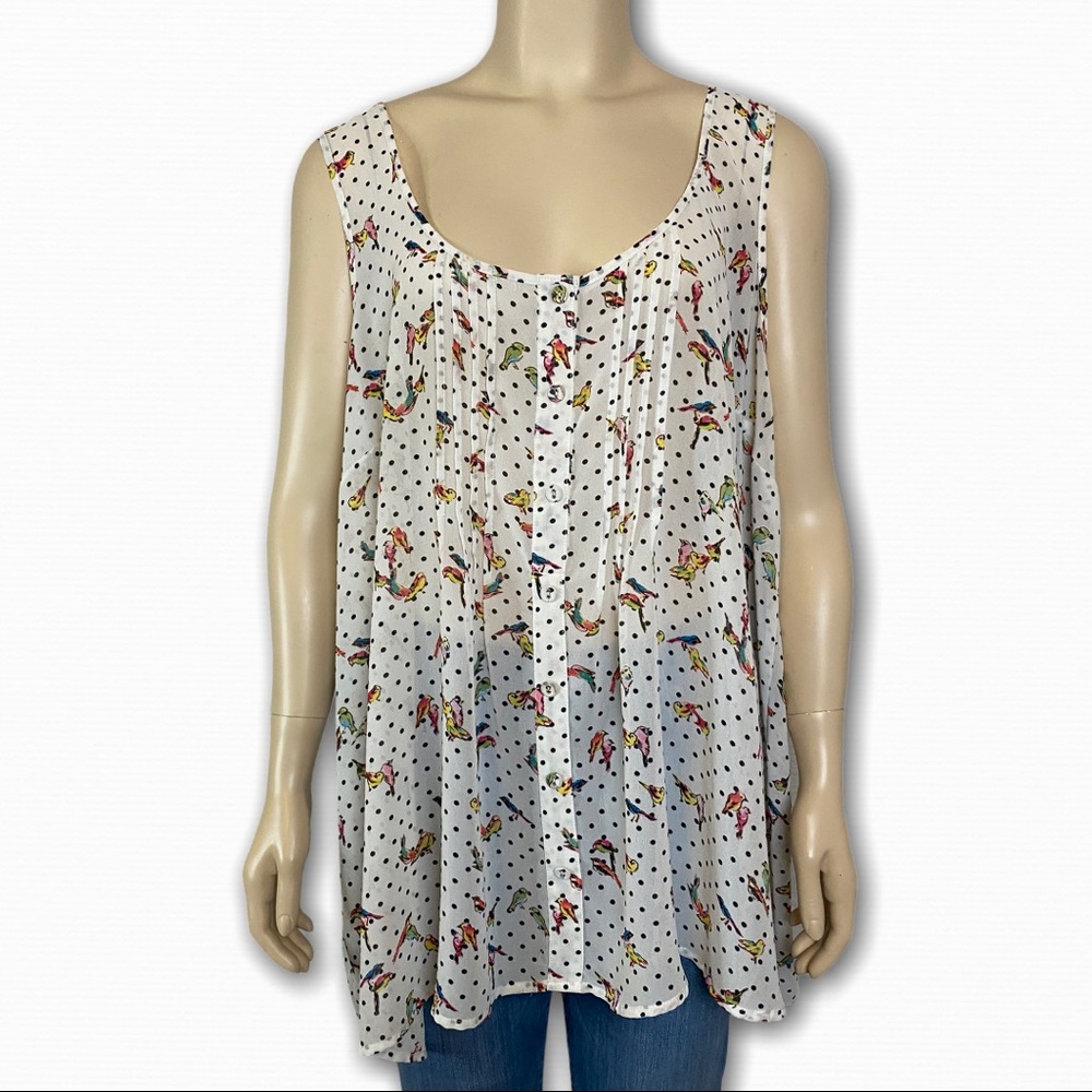 Torrid Black & White Polka Dot & Birds Sheer Top